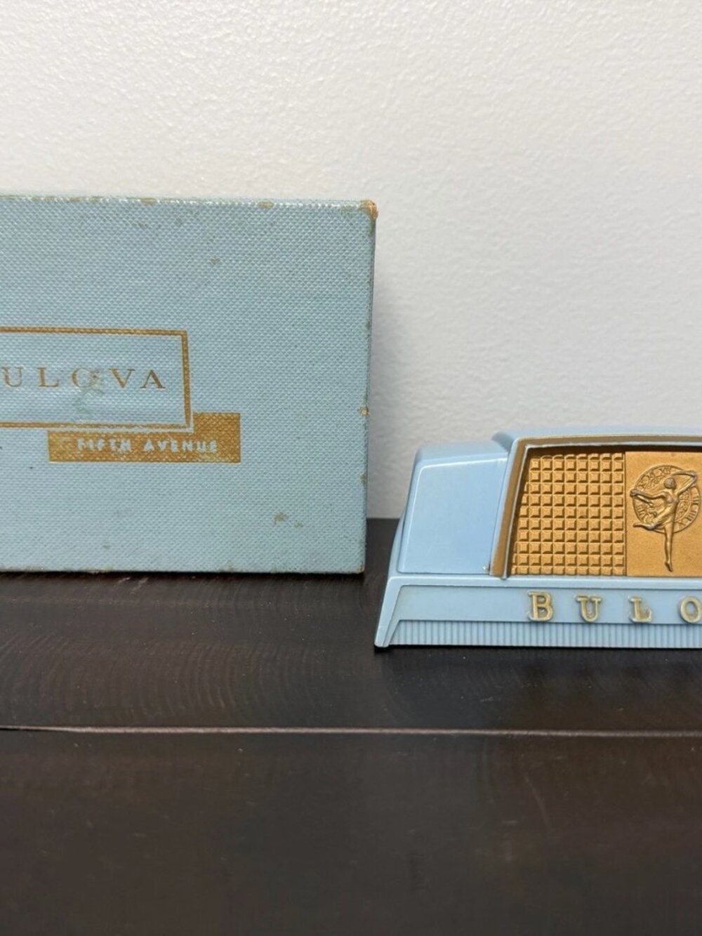 Vtg Bulova Miss America Art Deco Car Grill Blue Clamshell Watch Case Box 1950’s